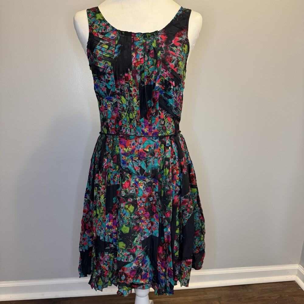 Broadway & Broome Silk Dress Women's Size 0 Abstract Floral Colorful Pleated